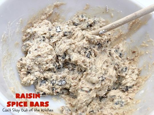 Raisin Spice Bars | Can't Stay Out of the Kitchen | these luscious #cookies are filled with #raisins & #pecans. Terrific #dessert any time of the year. They have a rich, #lemon buttercream icing. #brownie #RaisinSpiceBars #Tailgating #Holiday #HolidayDessert #ChristmasCookieExchange #SpiceCookies #RaisinCookies