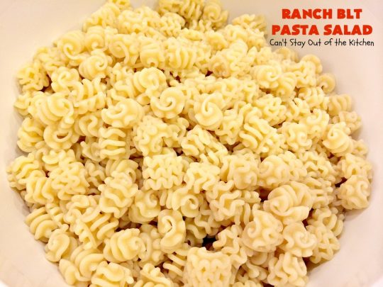 Ranch BLT Pasta Salad | Can't Stay Out of the Kitchen | awesome #pasta #salad with #ranchdressing. I used #turkey #bacon. Great for summer #holidays, potlucks or backyard #BBQs.