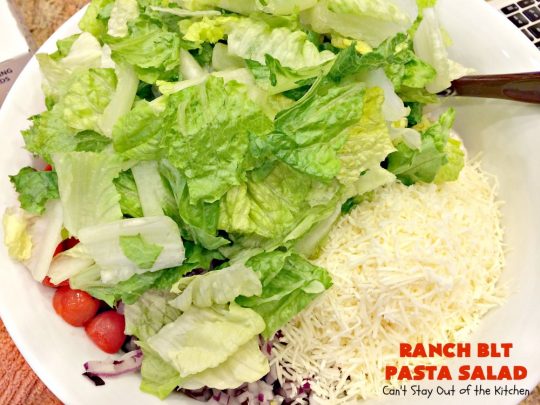 Ranch BLT Pasta Salad | Can't Stay Out of the Kitchen | awesome #pasta #salad with #ranchdressing. I used #turkey #bacon. Great for summer #holidays, potlucks or backyard #BBQs.