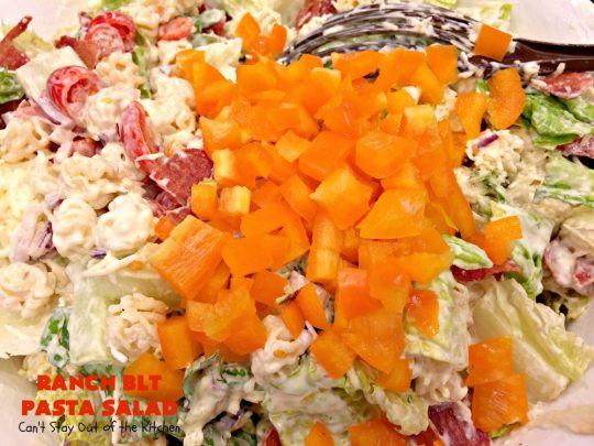 Ranch BLT Pasta Salad | Can't Stay Out of the Kitchen | awesome #pasta #salad with #ranchdressing. I used #turkey #bacon. Great for summer #holidays, potlucks or backyard #BBQs.