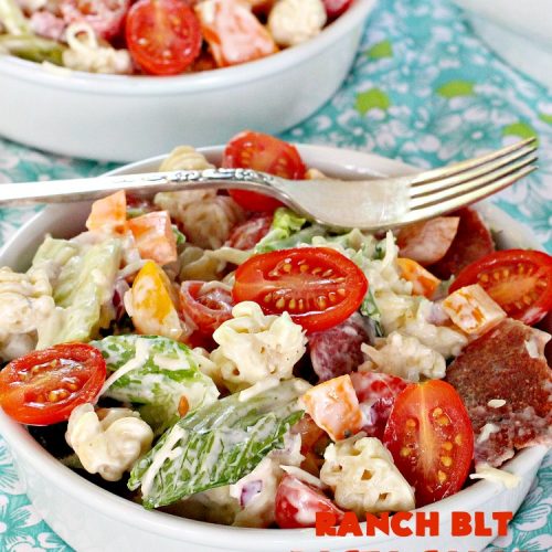 Ranch BLT Pasta Salad | Can't Stay Out of the Kitchen | awesome #pasta #salad with #ranchdressing. I used #turkey #bacon. Great for summer #holidays, potlucks or backyard #BBQs.