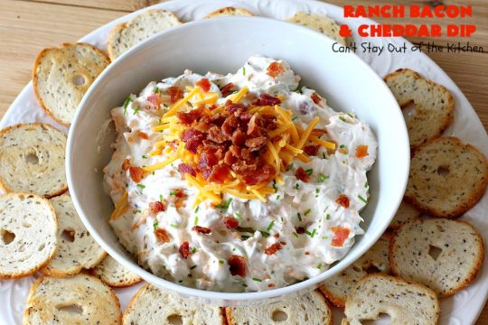 Ranch Bacon and Cheddar Dip | Can't Stay Out of the Kitchen | this is a fantastic 4-ingredient #recipe that will knock your socks off! Dry #RanchDressingMix adds so much flavor. #Bacon & #CheddarCheese make everything better! Terrific for #Tailgating parties, potlucks or backyard BBQs. #appetizer #TailgatingAppetizer #GlutenFree #GlutenFreeAppetizer #EasyAppetizer #4IngredientAppetizer