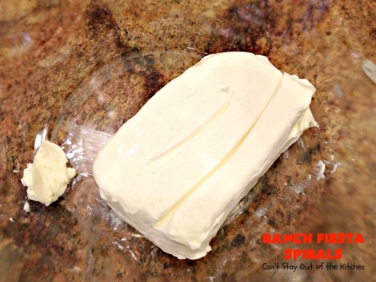 Ranch Fiesta Spirals | Can't Stay Out of the Kitchen | these fantastic #TexMex #appetizers are perfect for #tailgating, #NewYearsEve or #SuperBowl parties. They're filled with green #chilies, #olives, #cheese & bell peppers in a delicious #Ranch dressing cream cheese mix.