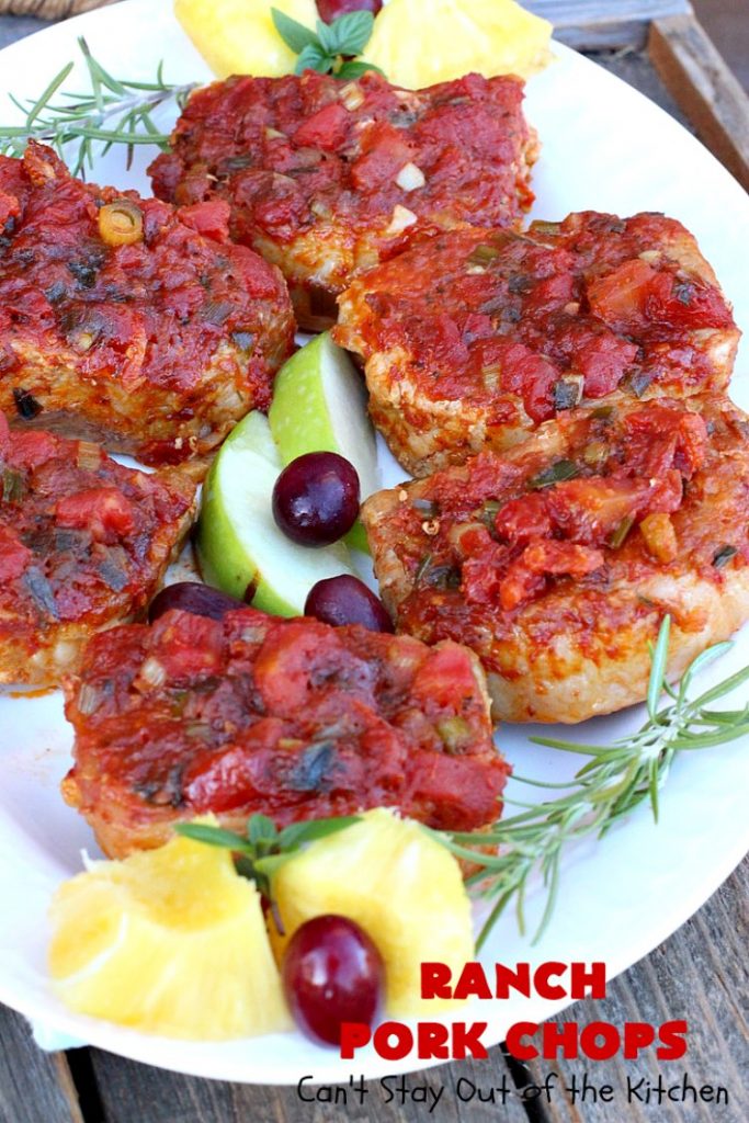 Ranch Pork Chops | These fantastic #PorkChops are made with #ChiliSauce, #RanchDressingMix, #tomatoes with green #chilies, green onions & garlic. They are absolutely mouthwatering & a terrific #pork entree for family or company dinners. #RanchPorkChops