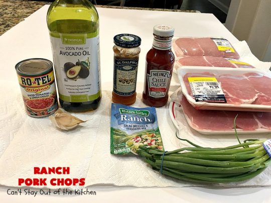 Ranch Pork Chops | These fantastic #PorkChops are made with #ChiliSauce, #RanchDressingMix, #tomatoes with green #chilies, green onions & garlic. They are absolutely mouthwatering & a terrific #pork entree for family or company dinners. #RanchPorkChops