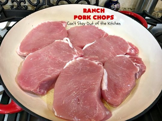 Ranch Pork Chops | These fantastic #PorkChops are made with #ChiliSauce, #RanchDressingMix, #tomatoes with green #chilies, green onions & garlic. They are absolutely mouthwatering & a terrific #pork entree for family or company dinners. #RanchPorkChops