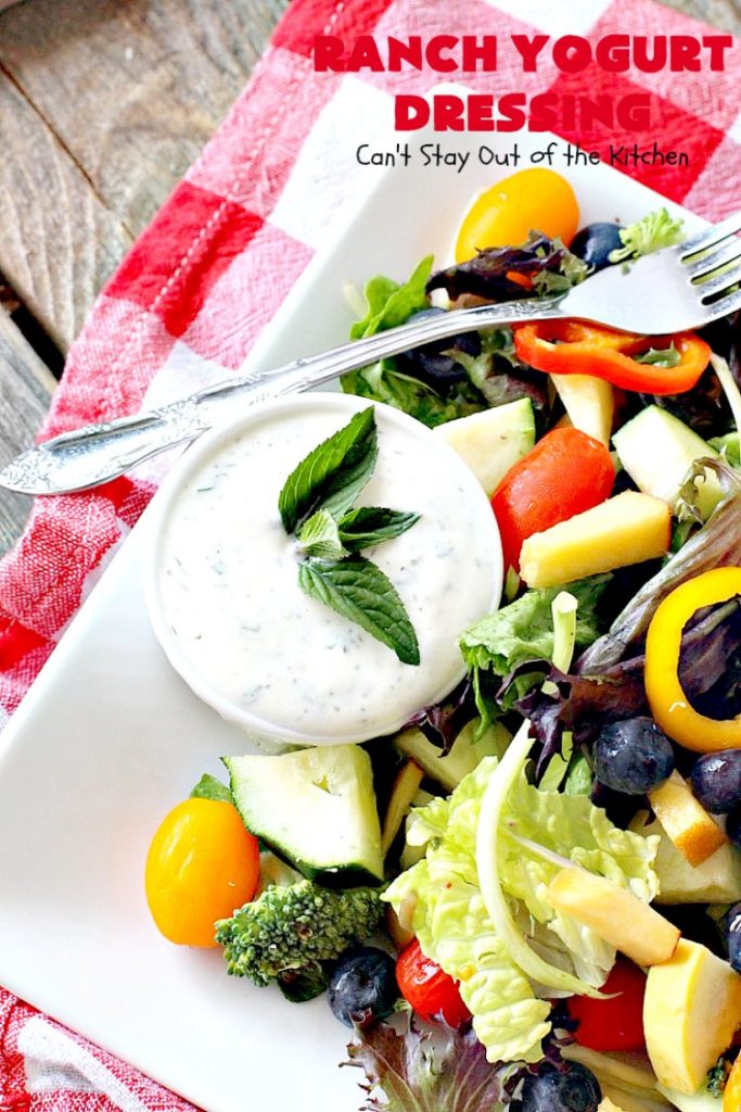 Ranch Yogurt Dressing | Can't Stay Out of the Kitchen | delicious homemade #salad dressing using homemade #Ranch dressing mix & #Greekyogurt. Easy & delicious. #glutenfree #cleaneating