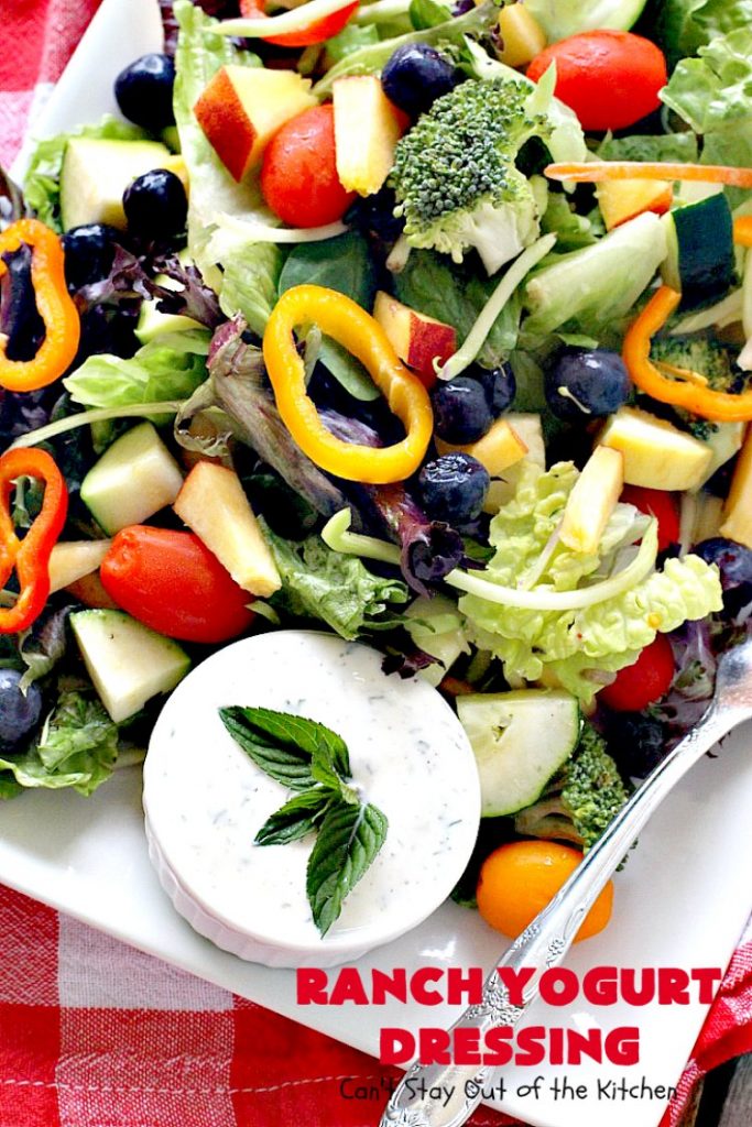 Ranch Yogurt Dressing | Can't Stay Out of the Kitchen | delicious homemade #salad dressing using homemade #Ranch dressing mix & #Greekyogurt. Easy & delicious. #glutenfree #cleaneating