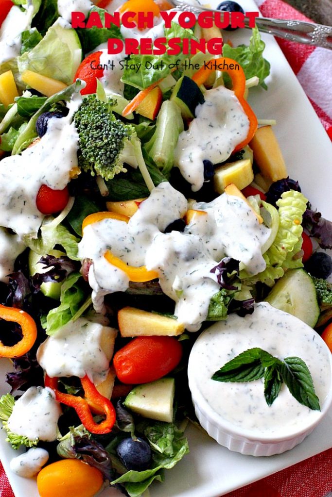 Ranch Yogurt Dressing | Can't Stay Out of the Kitchen | delicious homemade #salad dressing using homemade #Ranch dressing mix & #Greekyogurt. Easy & delicious. #glutenfree #cleaneating