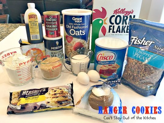 Ranger Cookies | Can't Stay Out of the Kitchen | these amazing #oatmeal #cookies contain #chocolatechips, #pecans, #coconut and #Kellogg'sCornFlakes! Excellent #dessert for any occasion.