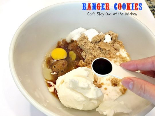 Ranger Cookies | Can't Stay Out of the Kitchen | these amazing #oatmeal #cookies contain #chocolatechips, #pecans, #coconut and #Kellogg'sCornFlakes! Excellent #dessert for any occasion.