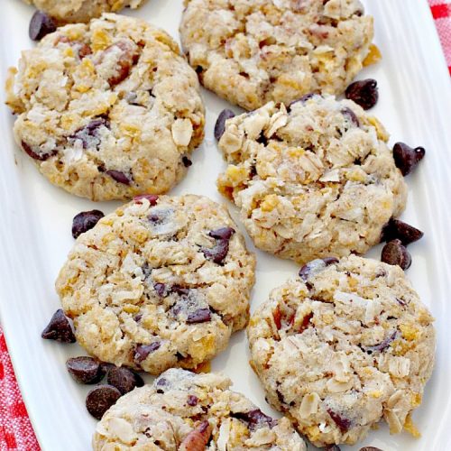 Ranger Cookies | Can't Stay Out of the Kitchen | these amazing #oatmeal #cookies contain #chocolatechips, #pecans, #coconut and #Kellogg'sCornFlakes! Excellent #dessert for any occasion.