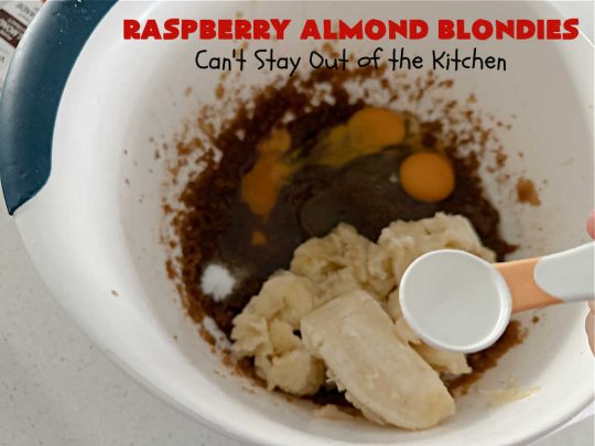 Raspberry Almond Blondies | Can't Stay Out of the Kitchen | indulge yourself with these festive, beautiful & elegant #cookies for the #holidays this year. They're incredibly rich, decadent & swoon-worthy! They're chocked full of #raspberries, #almonds & #VanillaChips. Every bite will rock your world! #brownies #dessert #RaspberryDessert #HolidayDessert #Christmas #Thanksgiving #ChristmasCookieExchange