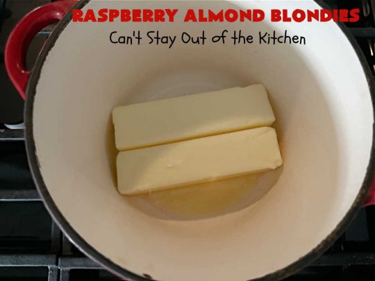 Raspberry Almond Blondies | Can't Stay Out of the Kitchen | indulge yourself with these festive, beautiful & elegant #cookies for the #holidays this year. They're incredibly rich, decadent & swoon-worthy! They're chocked full of #raspberries, #almonds & #VanillaChips. Every bite will rock your world! #brownies #dessert #RaspberryDessert #HolidayDessert #Christmas #Thanksgiving #ChristmasCookieExchange