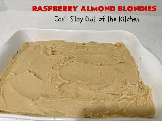 Raspberry Almond Blondies | Can't Stay Out of the Kitchen | indulge yourself with these festive, beautiful & elegant #cookies for the #holidays this year. They're incredibly rich, decadent & swoon-worthy! They're chocked full of #raspberries, #almonds & #VanillaChips. Every bite will rock your world! #brownies #dessert #RaspberryDessert #HolidayDessert #Christmas #Thanksgiving #ChristmasCookieExchange