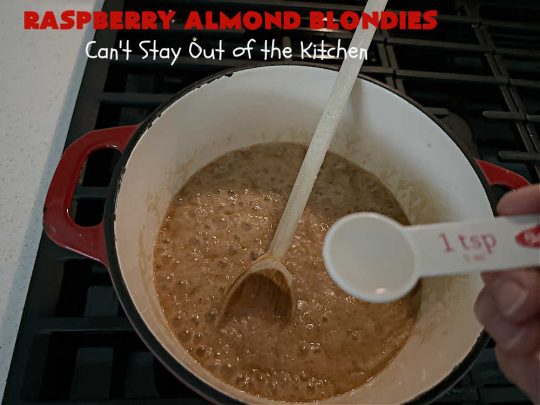 Raspberry Almond Blondies | Can't Stay Out of the Kitchen | indulge yourself with these festive, beautiful & elegant #cookies for the #holidays this year. They're incredibly rich, decadent & swoon-worthy! They're chocked full of #raspberries, #almonds & #VanillaChips. Every bite will rock your world! #brownies #dessert #RaspberryDessert #HolidayDessert #Christmas #Thanksgiving #ChristmasCookieExchange