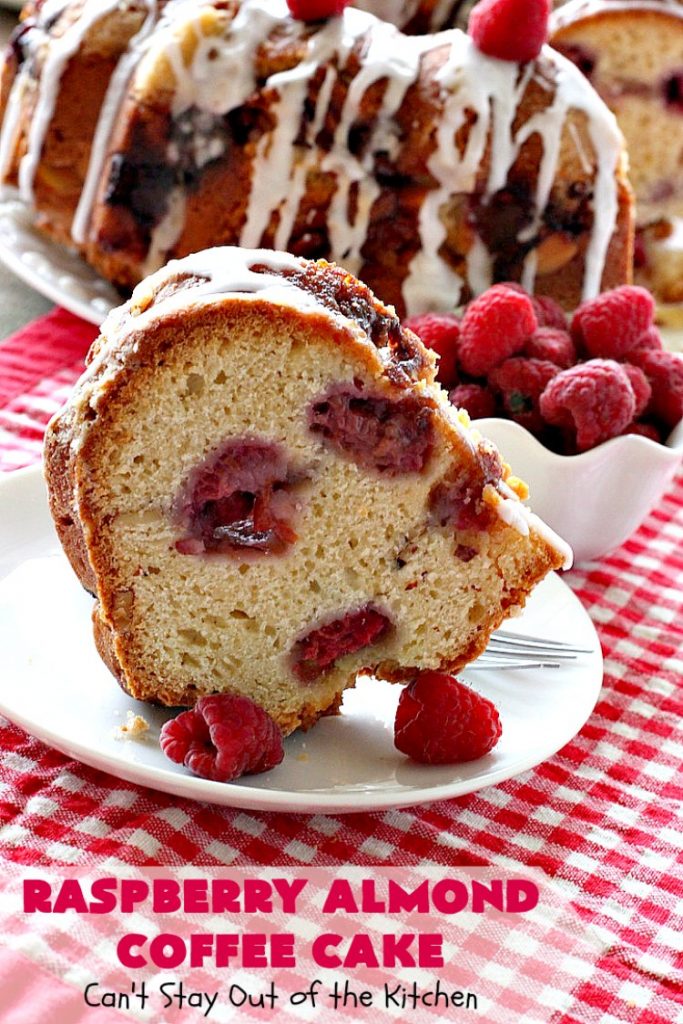 Raspberry Almond Coffee Cake | Can't Stay Out of the Kitchen | this fabulous #coffeecake is made with fresh #raspberries & has an #almond streusel filling. Terrific for a #holiday #breakfast like #MothersDay or #FathersDay. Also great served as a #dessert! #cake