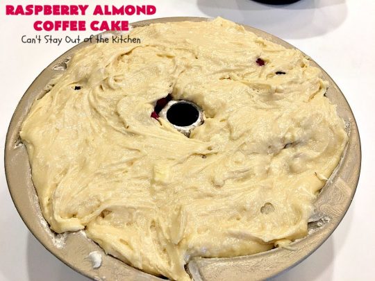 Raspberry Almond Coffee Cake | Can't Stay Out of the Kitchen | this fabulous #coffeecake is made with fresh #raspberries & has an #almond streusel filling. Terrific for a #holiday #breakfast like #MothersDay or #FathersDay. Also great served as a #dessert! #cake