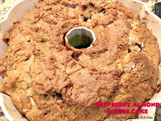 Raspberry Almond Coffee Cake | Can't Stay Out of the Kitchen | this fabulous #coffeecake is made with fresh #raspberries & has an #almond streusel filling. Terrific for a #holiday #breakfast like #MothersDay or #FathersDay. Also great served as a #dessert! #cake