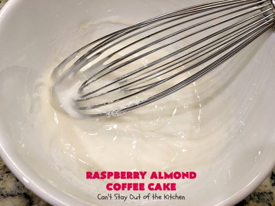 Raspberry Almond Coffee Cake | Can't Stay Out of the Kitchen | this fabulous #coffeecake is made with fresh #raspberries & has an #almond streusel filling. Terrific for a #holiday #breakfast like #MothersDay or #FathersDay. Also great served as a #dessert! #cake