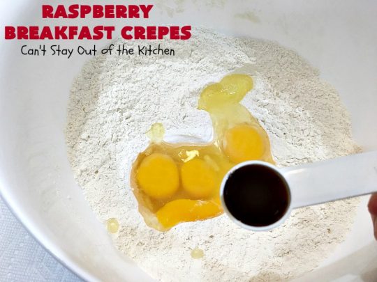 Raspberry Breakfast Crêpes | Can't Stay Out of the Kitchen | these fantastic #breakfast #crêpes are ooey, gooey, rich, decadent & divine! Every bite will have you drooling. Perfect for a #holiday breakfast. #raspberries #BreakfastCrêpes #RaspberryBreakfastCrêpes #HolidayBreakfast