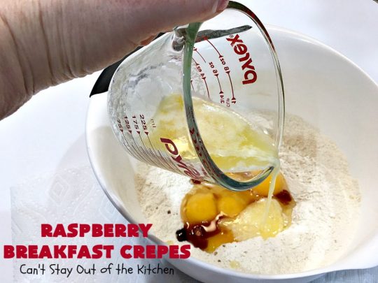 Raspberry Breakfast Crêpes | Can't Stay Out of the Kitchen | these fantastic #breakfast #crêpes are ooey, gooey, rich, decadent & divine! Every bite will have you drooling. Perfect for a #holiday breakfast. #raspberries #BreakfastCrêpes #RaspberryBreakfastCrêpes #HolidayBreakfast