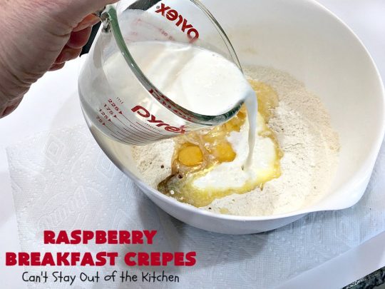 Raspberry Breakfast Crêpes | Can't Stay Out of the Kitchen | these fantastic #breakfast #crêpes are ooey, gooey, rich, decadent & divine! Every bite will have you drooling. Perfect for a #holiday breakfast. #raspberries #BreakfastCrêpes #RaspberryBreakfastCrêpes #HolidayBreakfast