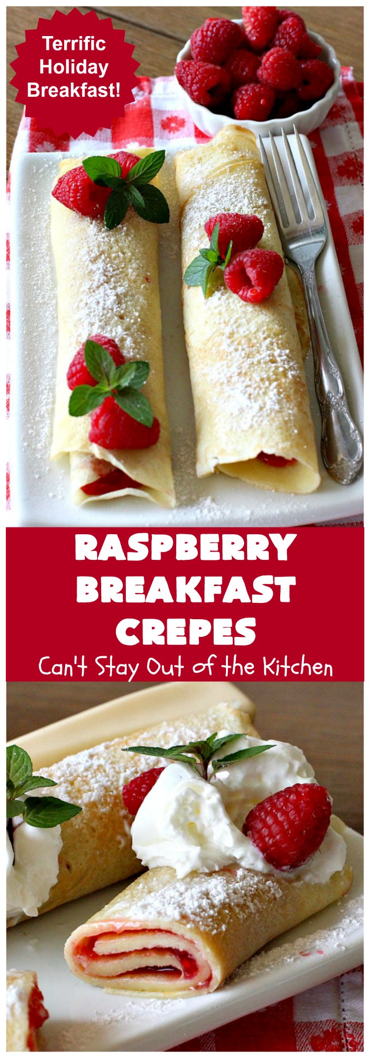 Raspberry Breakfast Crêpes | Can't Stay Out of the Kitchen | these fantastic #breakfast #crêpes are ooey, gooey, rich, decadent & divine! Every bite will have you drooling. Perfect for a #holiday breakfast. #raspberries #BreakfastCrêpes #RaspberryBreakfastCrêpes #HolidayBreakfast
