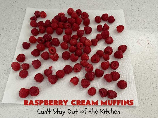 Raspberry Cream Muffins | Can't Stay Out of the Kitchen | these delectable #muffins are moist from using #SourCream in the batter. #Raspberries make them utterly delightful. Marvelous for a weekend, company or #holiday #breakfast. #HolidayBreakfast #RaspberryCreamMuffins