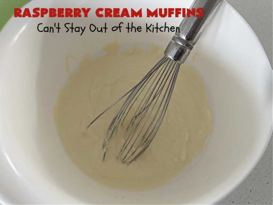 Raspberry Cream Muffins | Can't Stay Out of the Kitchen | these delectable #muffins are moist from using #SourCream in the batter. #Raspberries make them utterly delightful. Marvelous for a weekend, company or #holiday #breakfast. #HolidayBreakfast #RaspberryCreamMuffins