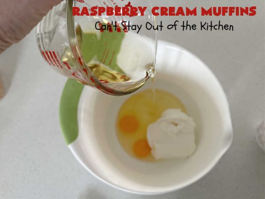 Raspberry Cream Muffins | Can't Stay Out of the Kitchen | these delectable #muffins are moist from using #SourCream in the batter. #Raspberries make them utterly delightful. Marvelous for a weekend, company or #holiday #breakfast. #HolidayBreakfast #RaspberryCreamMuffins