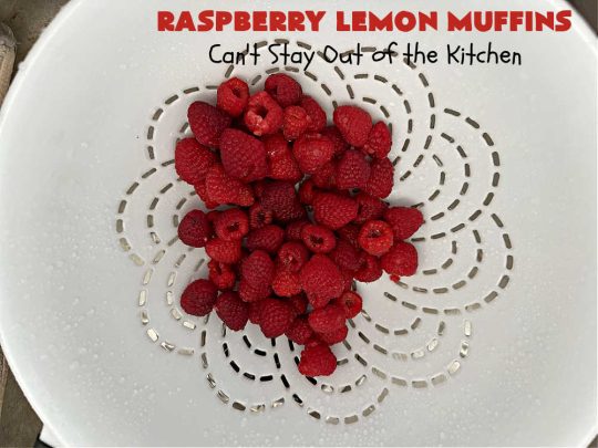 Raspberry Lemon Muffins | Can't Stay Out of the Kitchen | these luscious #muffins include #raspberries, #LemonYogurt & #LemonPeel & just burst with flavor. Every bite is satisfying & delectable. Great for a weekday or weekend #breakfast, or serve for company & a #holiday #brunch #menu. #RaspberryLemonMuffins