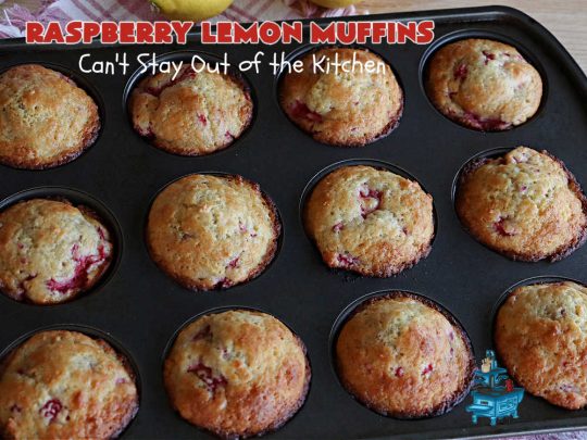 Raspberry Lemon Muffins | Can't Stay Out of the Kitchen | these luscious #muffins include #raspberries, #LemonYogurt & #LemonPeel & just burst with flavor. Every bite is satisfying & delectable. Great for a weekday or weekend #breakfast, or serve for company & a #holiday #brunch #menu. #RaspberryLemonMuffins