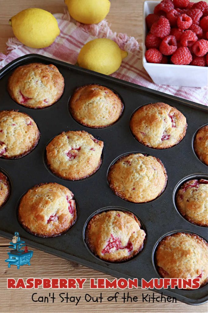 Raspberry Lemon Muffins | Can't Stay Out of the Kitchen | these luscious #muffins include #raspberries, #LemonYogurt & #LemonPeel & just burst with flavor. Every bite is satisfying & delectable. Great for a weekday or weekend #breakfast, or serve for company & a #holiday #brunch #menu. #RaspberryLemonMuffins