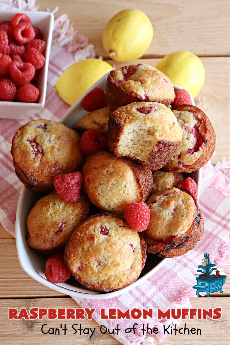 Raspberry Lemon Muffins | Can't Stay Out of the Kitchen | these luscious #muffins include #raspberries, #LemonYogurt & #LemonPeel & just burst with flavor. Every bite is satisfying & delectable. Great for a weekday or weekend #breakfast, or serve for company & a #holiday #brunch #menu. #RaspberryLemonMuffins