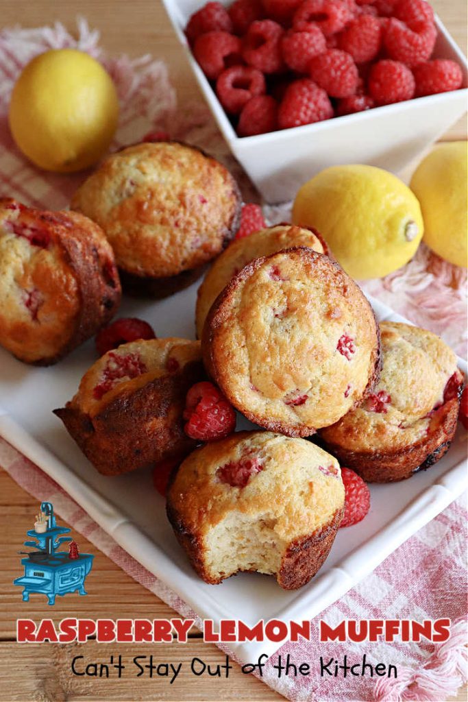 Raspberry Lemon Muffins | Can't Stay Out of the Kitchen | these luscious #muffins include #raspberries, #LemonYogurt & #LemonPeel & just burst with flavor. Every bite is satisfying & delectable. Great for a weekday or weekend #breakfast, or serve for company & a #holiday #brunch #menu. #RaspberryLemonMuffins