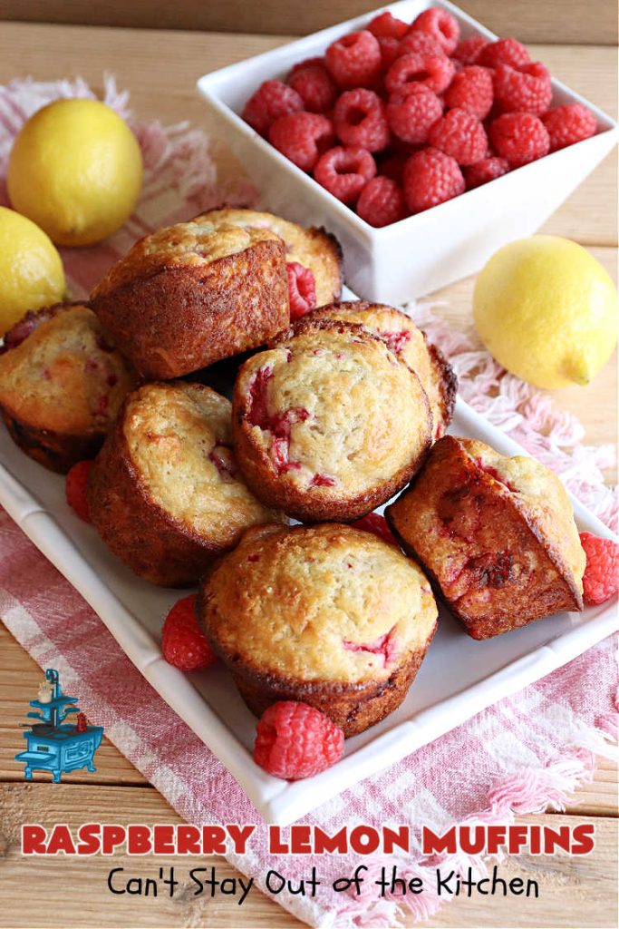 Raspberry Lemon Muffins | Can't Stay Out of the Kitchen | these luscious #muffins include #raspberries, #LemonYogurt & #LemonPeel & just burst with flavor. Every bite is satisfying & delectable. Great for a weekday or weekend #breakfast, or serve for company & a #holiday #brunch #menu. #RaspberryLemonMuffins