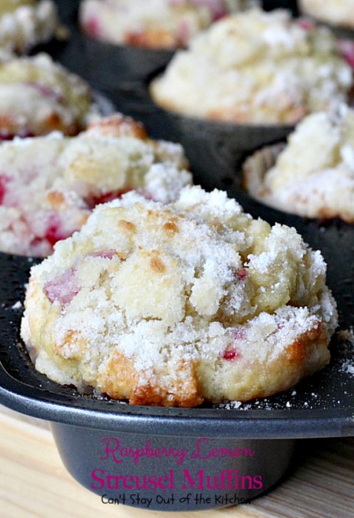 Raspberry Lemon Streusel Muffins | Can't Stay Out of the Kitchen | these delectable #muffins are a great #holiday favorite. Festive, beautiful and scrumptious! #raspberries #lemonyogurt #breakfast
