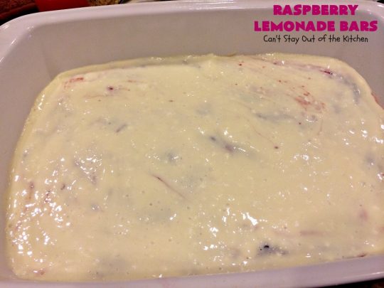 Raspberry Lemonade Bars | Can't Stay Out of the Kitchen | this heavenly 6-ingredient #recipe is perfect for #fall & #holiday #baking. It's especially good for #Christmas #cookie exchanges. It has a #raspberry preserves layer and a #cheesecake layer sandwiched between pink #lemonade cookie mix. So drool-worthy! #dessert #holidaydessert #Christmasdessert #raspberrydessert