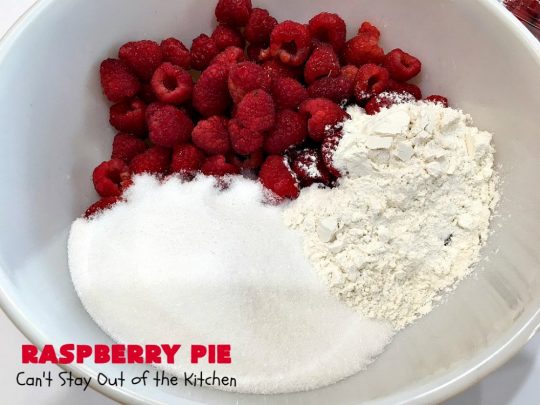 Raspberry Pie | Can't Stay Out of the Kitchen | my Mom's homemade #RaspberryPie #recipe is simple yet elegant enough for #holidays like #Christmas or #ValentinesDay. One bite and you'll be hooked forever! #dessert #raspberries #RaspberryDessert #HolidayDessert