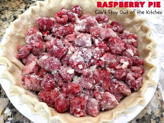 Raspberry Pie | Can't Stay Out of the Kitchen | my Mom's homemade #RaspberryPie #recipe is simple yet elegant enough for #holidays like #Christmas or #ValentinesDay. One bite and you'll be hooked forever! #dessert #raspberries #RaspberryDessert #HolidayDessert