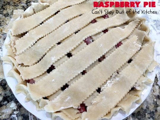 Raspberry Pie | Can't Stay Out of the Kitchen | my Mom's homemade #RaspberryPie #recipe is simple yet elegant enough for #holidays like #Christmas or #ValentinesDay. One bite and you'll be hooked forever! #dessert #raspberries #RaspberryDessert #HolidayDessert