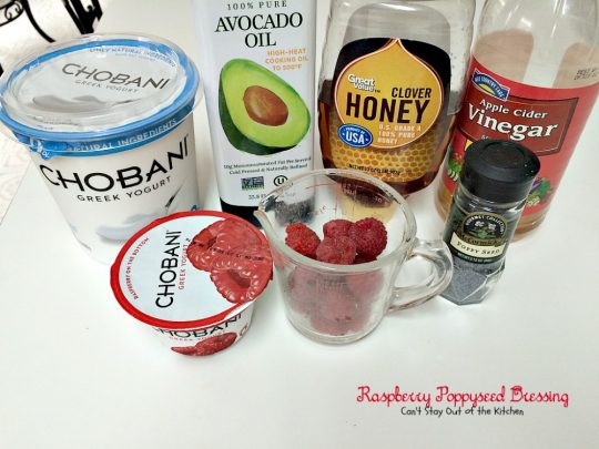 Raspberry Poppyseed Dressing | Can't Stay Out of the Kitchen | amazing #saladdressing with #Greekyogurt #raspberries #poppyseeds and made with honey and avocado oil! Healthy, #glutenfree & #cleaneating
