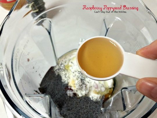 Raspberry Poppyseed Dressing | Can't Stay Out of the Kitchen | amazing #saladdressing with #Greekyogurt #raspberries #poppyseeds and made with honey and avocado oil! Healthy, #glutenfree & #cleaneating
