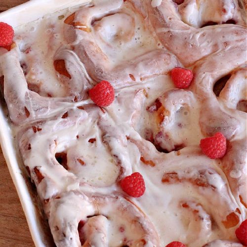 Raspberry Sweet Rolls | Can't Stay Out of the Kitchen | these fantastic #SweetRolls are filled with fresh #raspberries & so mouthwateringly delicious you won't be able to stay out of them! This easy #NoKneadRecipe is sure to please family and friends for weekend, company or a #holiday #breakfast. #HolidayBreakfast #RaspberrySweetRolls
