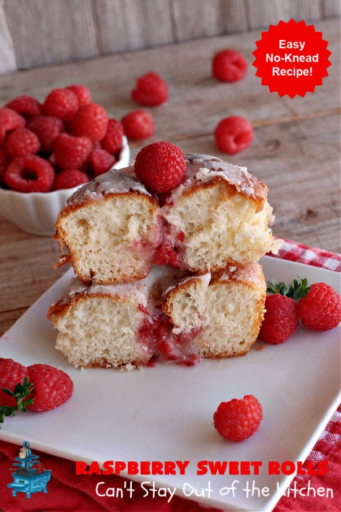 Raspberry Sweet Rolls | Can't Stay Out of the Kitchen | these fantastic #SweetRolls are filled with fresh #raspberries & so mouthwateringly delicious you won't be able to stay out of them! This easy #NoKneadRecipe is sure to please family and friends for weekend, company or a #holiday #breakfast. #HolidayBreakfast #RaspberrySweetRolls