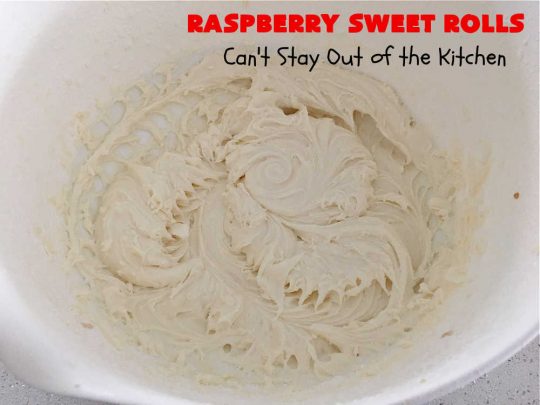Raspberry Sweet Rolls | Can't Stay Out of the Kitchen | these fantastic #SweetRolls are filled with fresh #raspberries & so mouthwateringly delicious you won't be able to stay out of them! This easy #NoKneadRecipe is sure to please family and friends for weekend, company or a #holiday #breakfast. #HolidayBreakfast #RaspberrySweetRolls