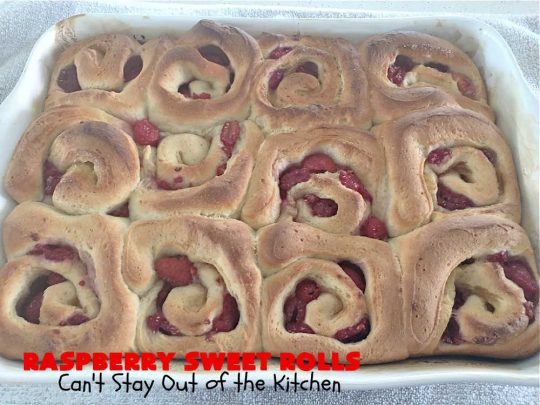Raspberry Sweet Rolls | Can't Stay Out of the Kitchen | these fantastic #SweetRolls are filled with fresh #raspberries & so mouthwateringly delicious you won't be able to stay out of them! This easy #NoKneadRecipe is sure to please family and friends for weekend, company or a #holiday #breakfast. #HolidayBreakfast #RaspberrySweetRolls