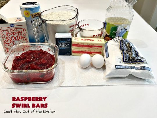 Raspberry Swirl Bars | Can't Stay Out of the Kitchen | these luscious #cookies contain #RaspberryPieFilling & have a #Raspberry #CreamCheese icing. Great #dessert for #holidays or company. #tailgating #RaspberryDessert #RaspberrySwirlBars