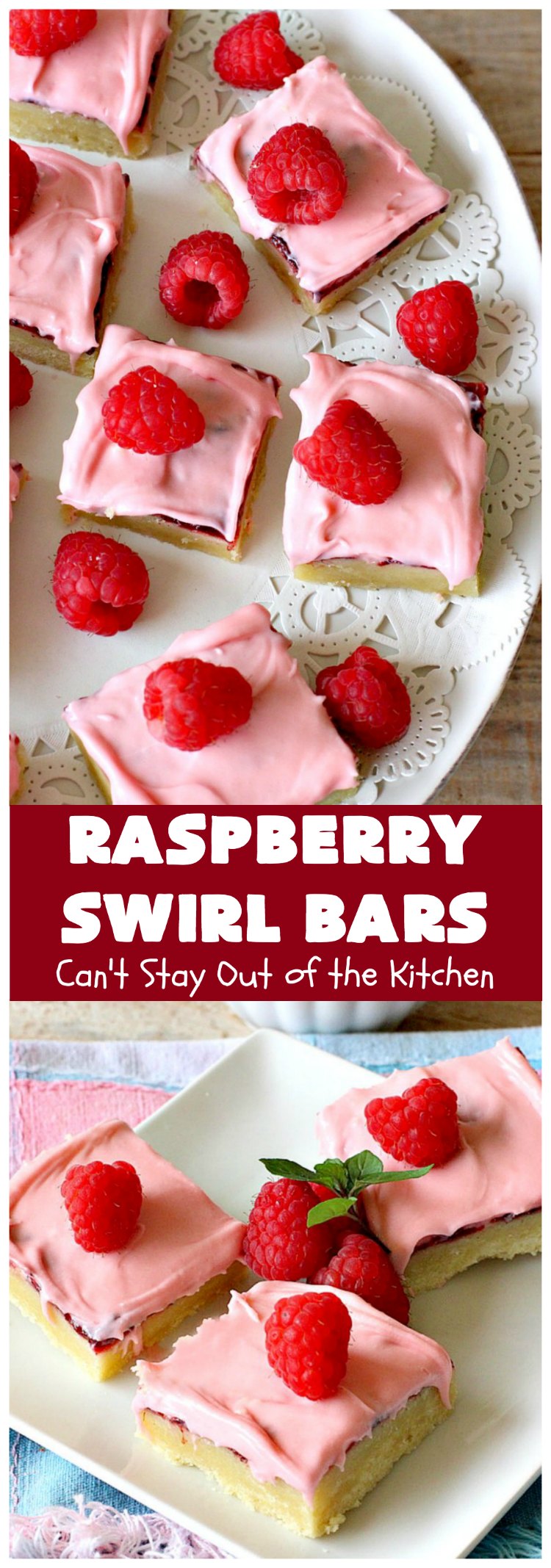 Raspberry Swirl Bars | Can't Stay Out of the Kitchen | these luscious #cookies contain #RaspberryPieFilling & have a #Raspberry #CreamCheese icing. Great #dessert for #holidays or company. #tailgating #RaspberryDessert #RaspberrySwirlBars